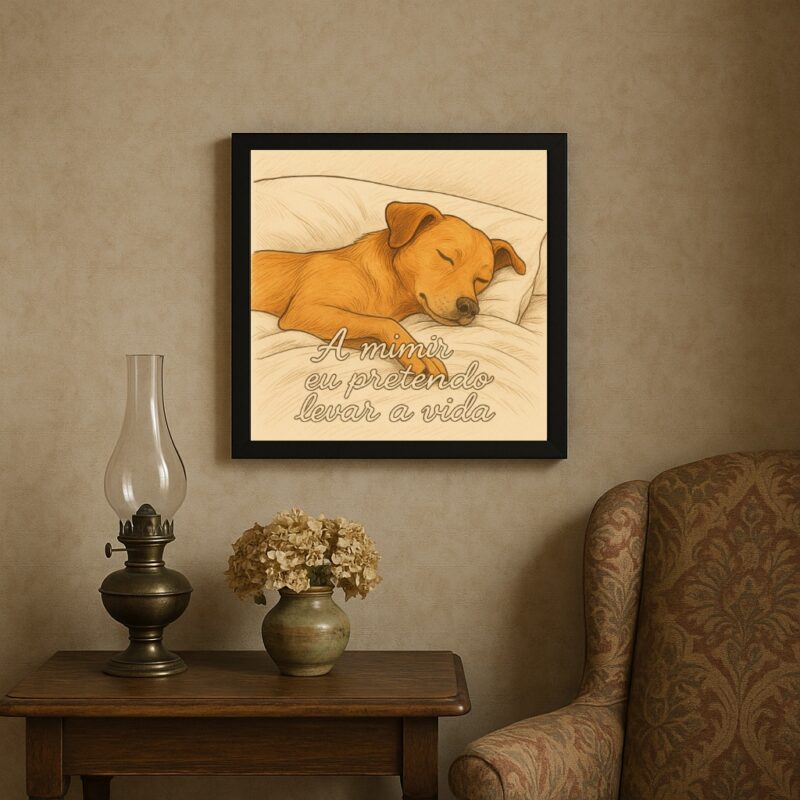 Quadro Cão Caramelo A Mimir - 33X33 Cm