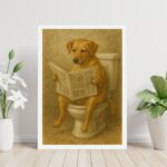 Quadro Cão Caramelo No Banheiro Lendo Jornal