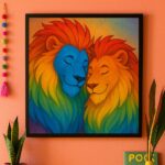 Quadro Casal de Leões Gay Lgbt - 33X33 Cm