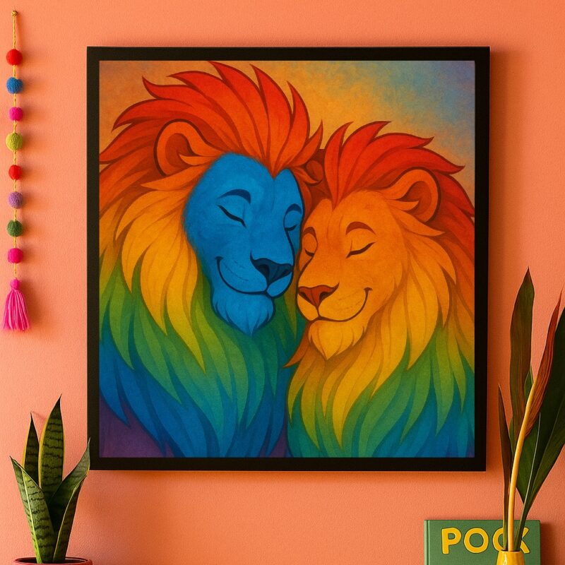 Quadro Casal de Leões Gay Lgbt - 33X33 Cm