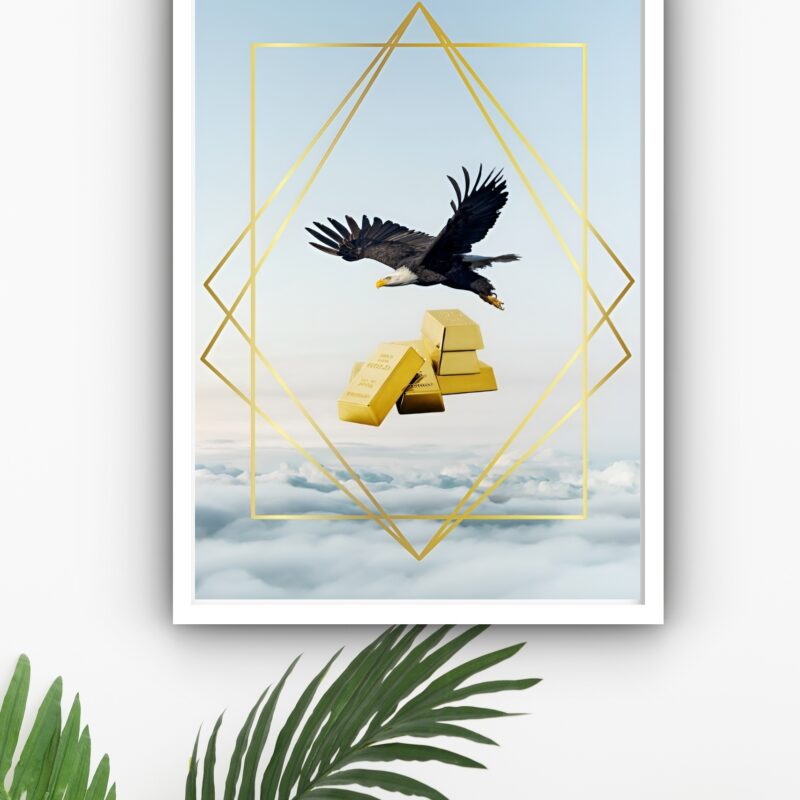 Quadro Decorativo Águia Barras Ouro Financeiro - 70x50 cm
