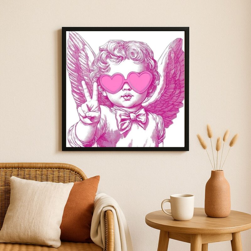 Quadro Decorativo Anjinho Good Vibes- 33x33 Cm