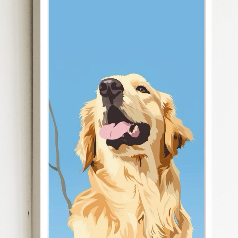 Quadro Decorativo Arte Cachorro Fundo Azul - 70x50 cm