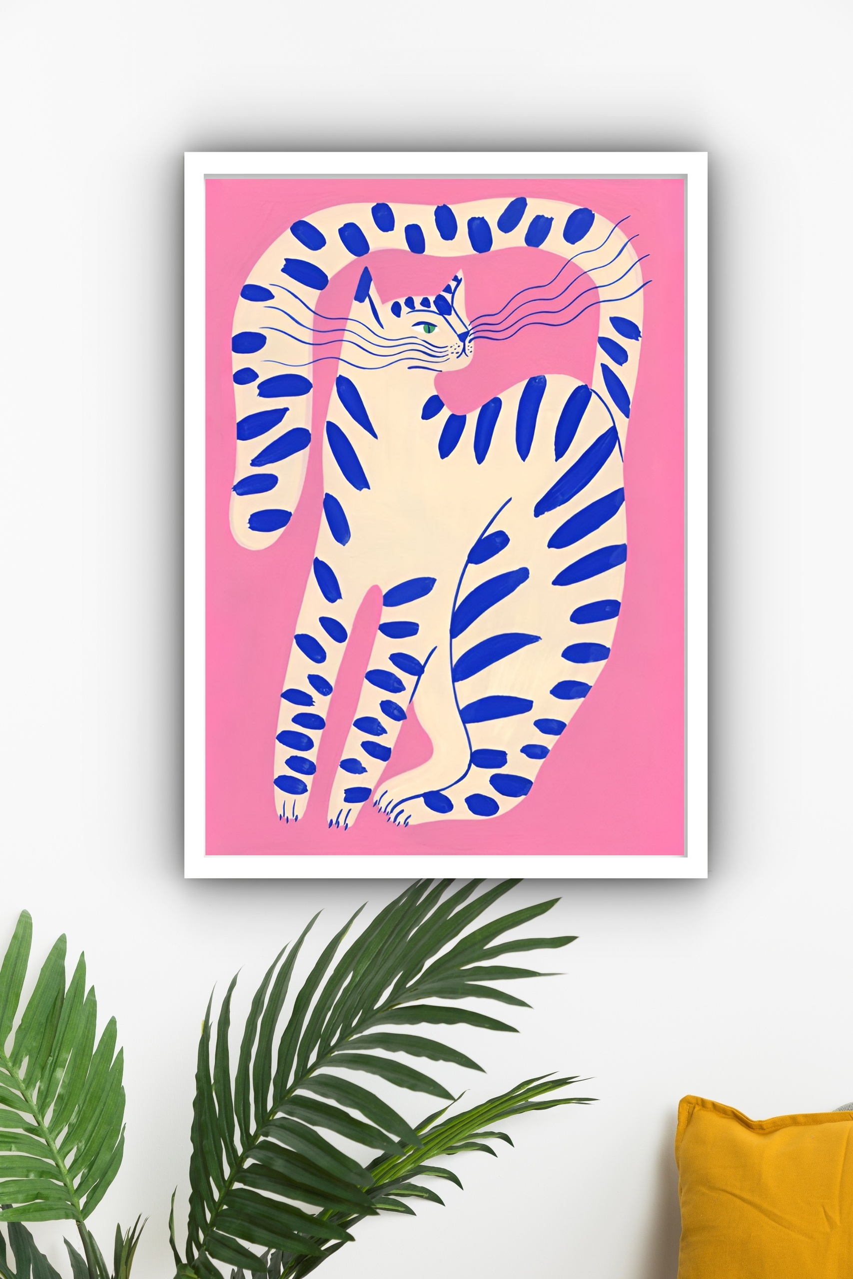 Quadro Decorativo Arte Gato Fundo Rosa - 70x50 cm