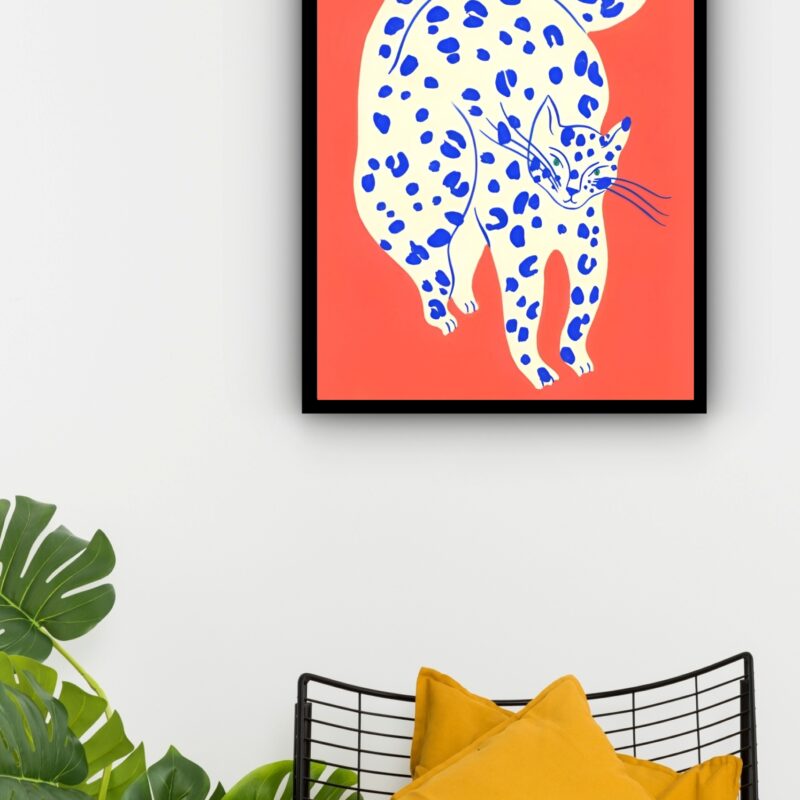 Quadro Decorativo Arte Gato Fundo Vermelho - 70x50 cm