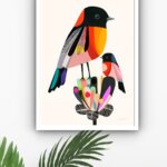 Quadro Decorativo Arte Pássaros Flor Coloridos - 70x50 cm