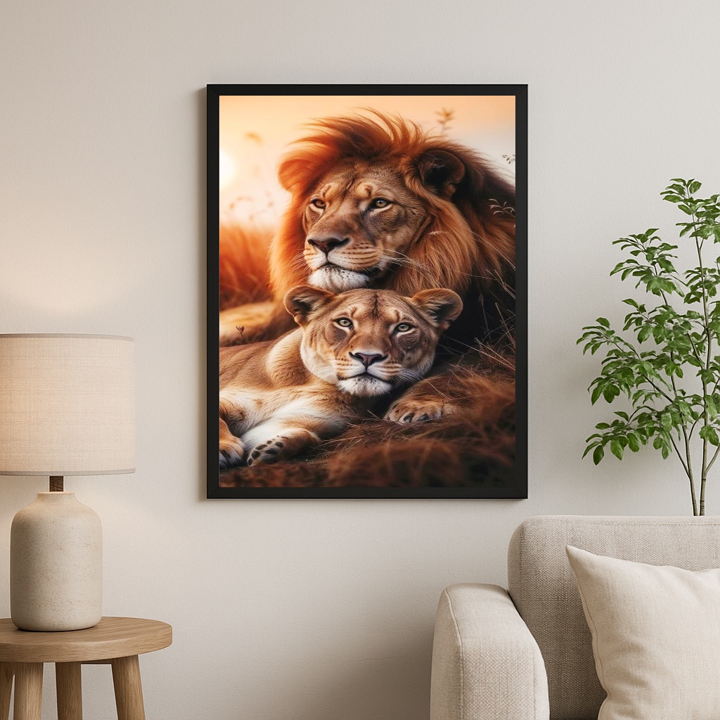 Quadro Decorativo Artístico Casal De Leões