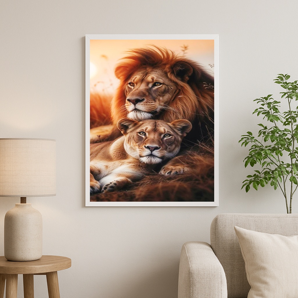 Quadro Decorativo Artístico Casal De Leões