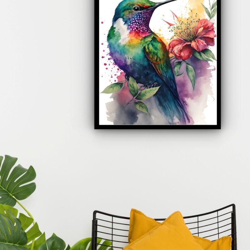 Quadro Decorativo Beija Flor Aquarela - 70x50 cm