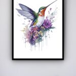 Quadro Decorativo Beija Flor Flores Lilás - 70x50 cm