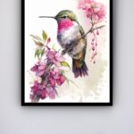 Quadro Decorativo Beija Flor Flores Rosa - 70x50 cm
