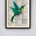 Quadro Decorativo Beija Flor Verde Vintage - 70x50 cm