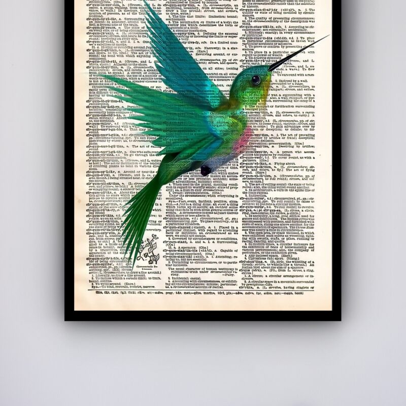 Quadro Decorativo Beija Flor Verde Vintage - 70x50 cm