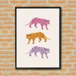 Quadro Decorativo Boho Trio Leopardos Coloridos - 70x50 cm
