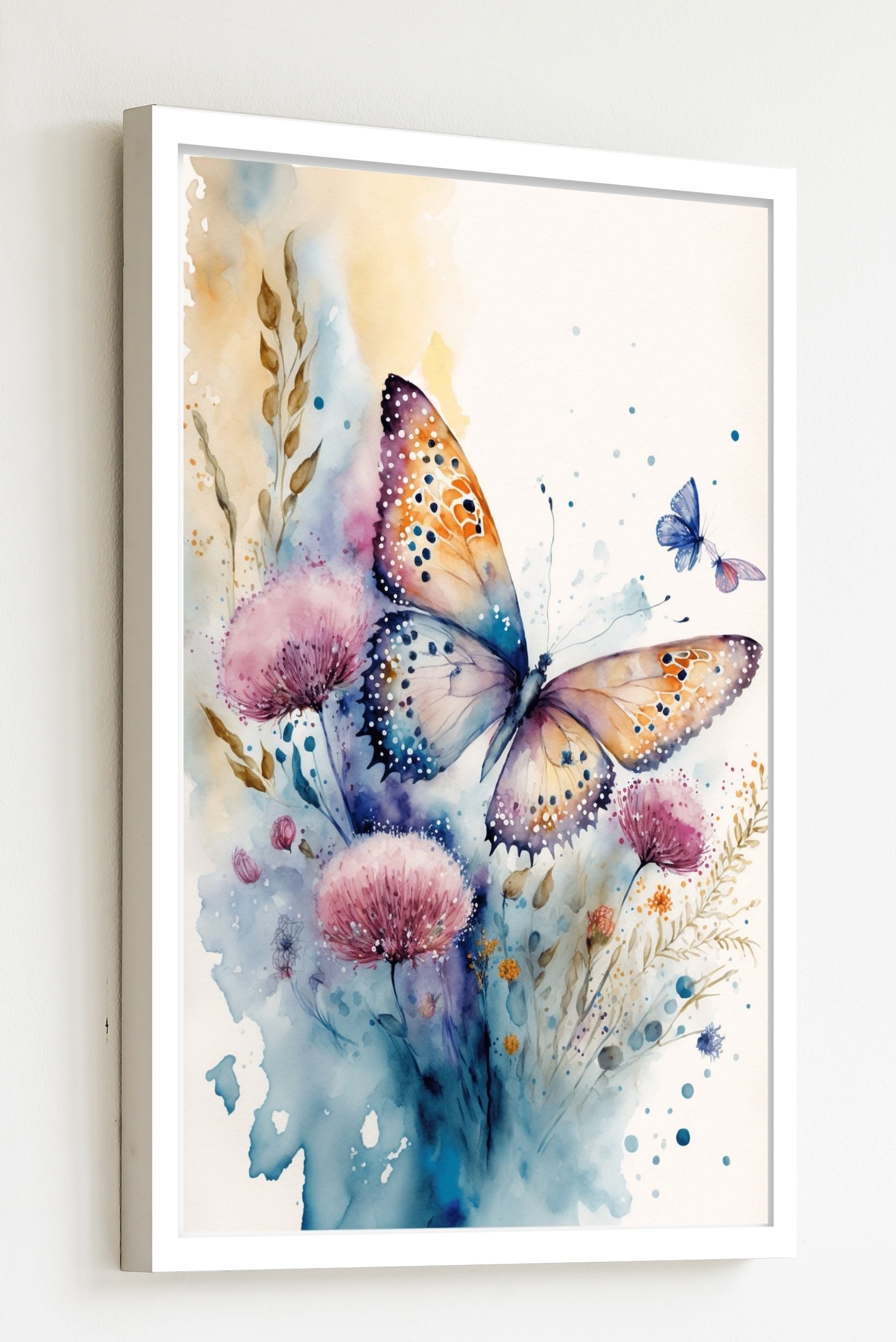 Quadro Decorativo Borboleta Flores Aquarela - 70x50 cm