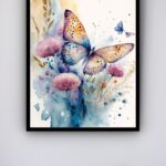 Quadro Decorativo Borboleta Flores Aquarela - 70x50 cm