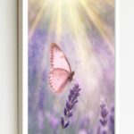 Quadro Decorativo Borboleta Rosa Raios - 70x50 cm