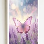 Quadro Decorativo Borboleta Rosa Raios Florido - 70x50 cm