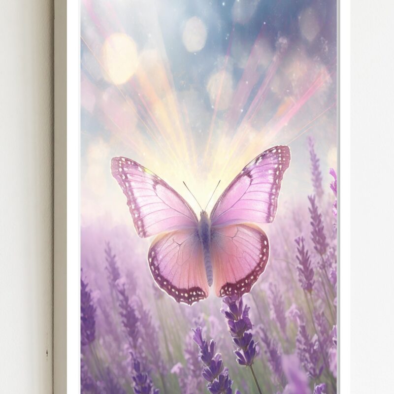 Quadro Decorativo Borboleta Rosa Raios Florido - 70x50 cm