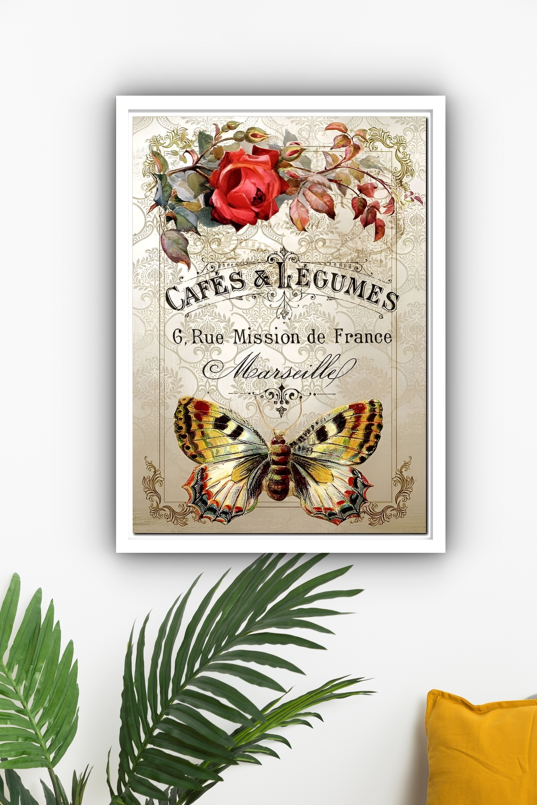 Quadro Decorativo Borboleta Vintage Café - 70x50 cm