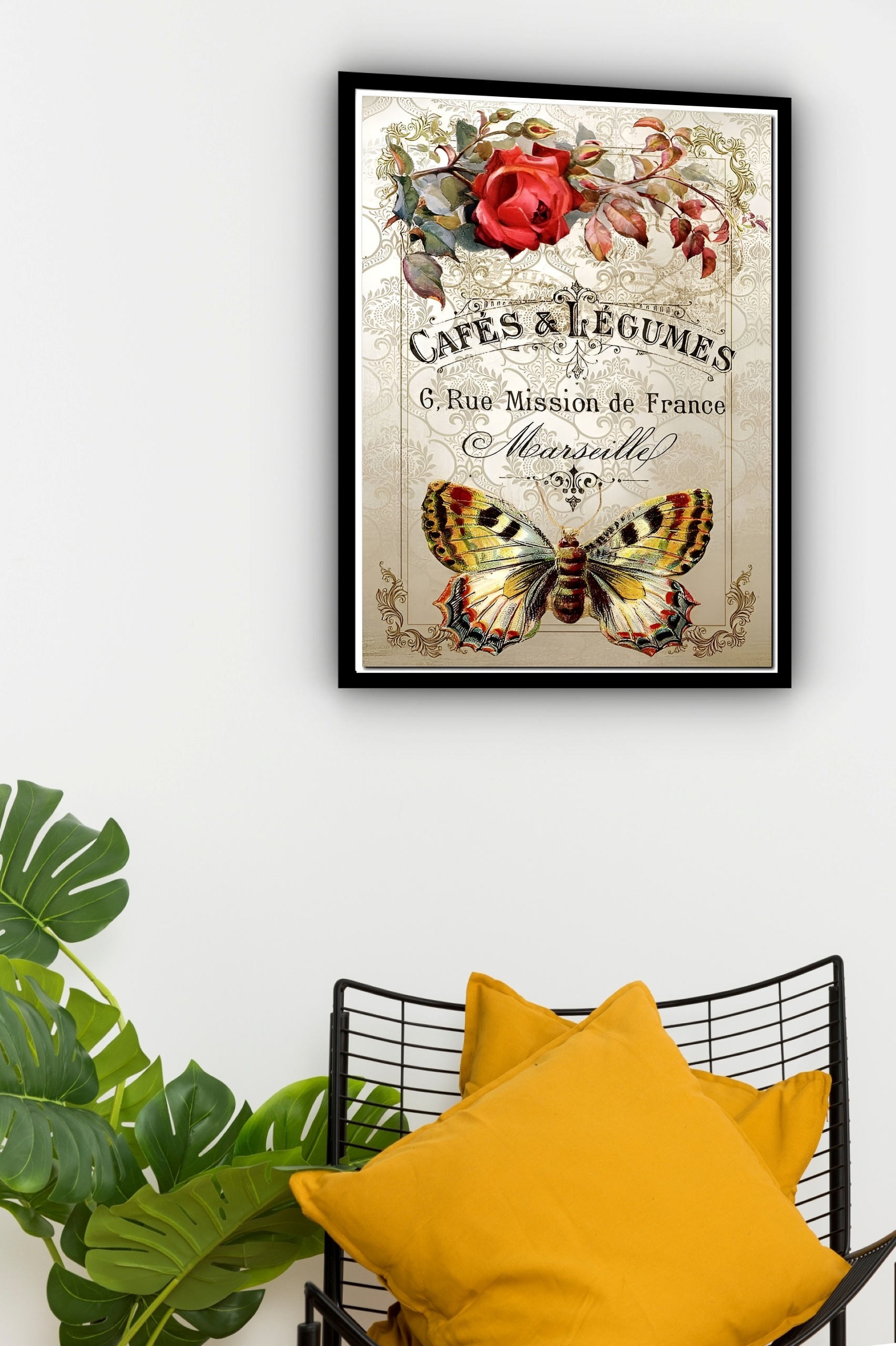 Quadro Decorativo Borboleta Vintage Café - 70x50 cm