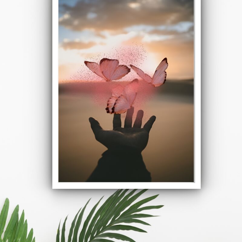 Quadro Decorativo Borboletas Mágicas Rosa - 70x50 cm