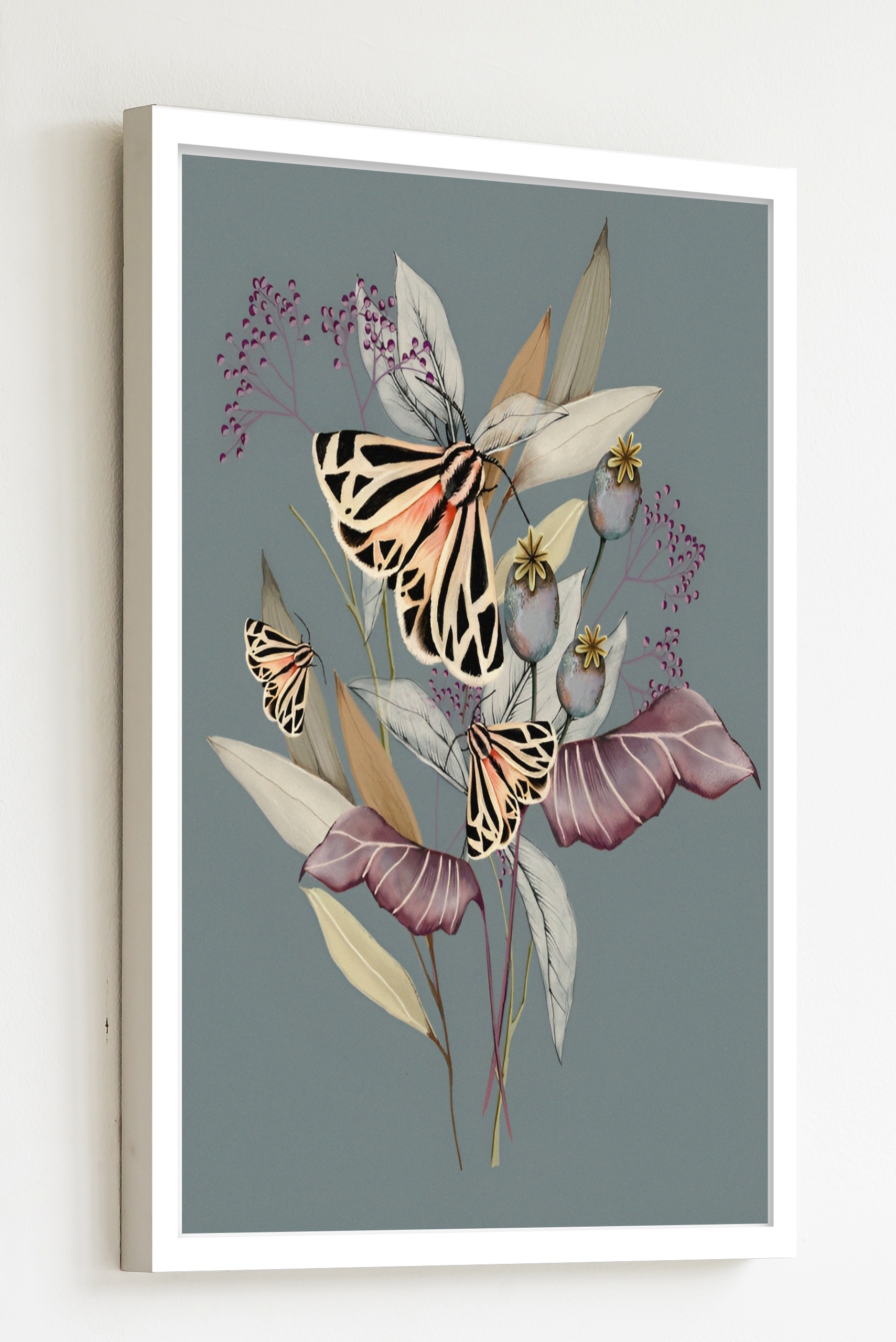 Quadro Decorativo Borboletas Ramo de Flor - 70x50 cm