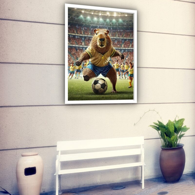 Quadro Decorativo Capivara Jogando Futebol - 70x50 cm