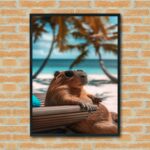 Quadro Decorativo Capivara Na Praia - 70x50 cm