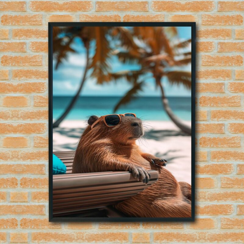 Quadro Decorativo Capivara Na Praia - 70x50 cm