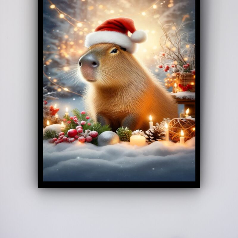 Quadro Decorativo Capivara Natalina - 70x50 cm