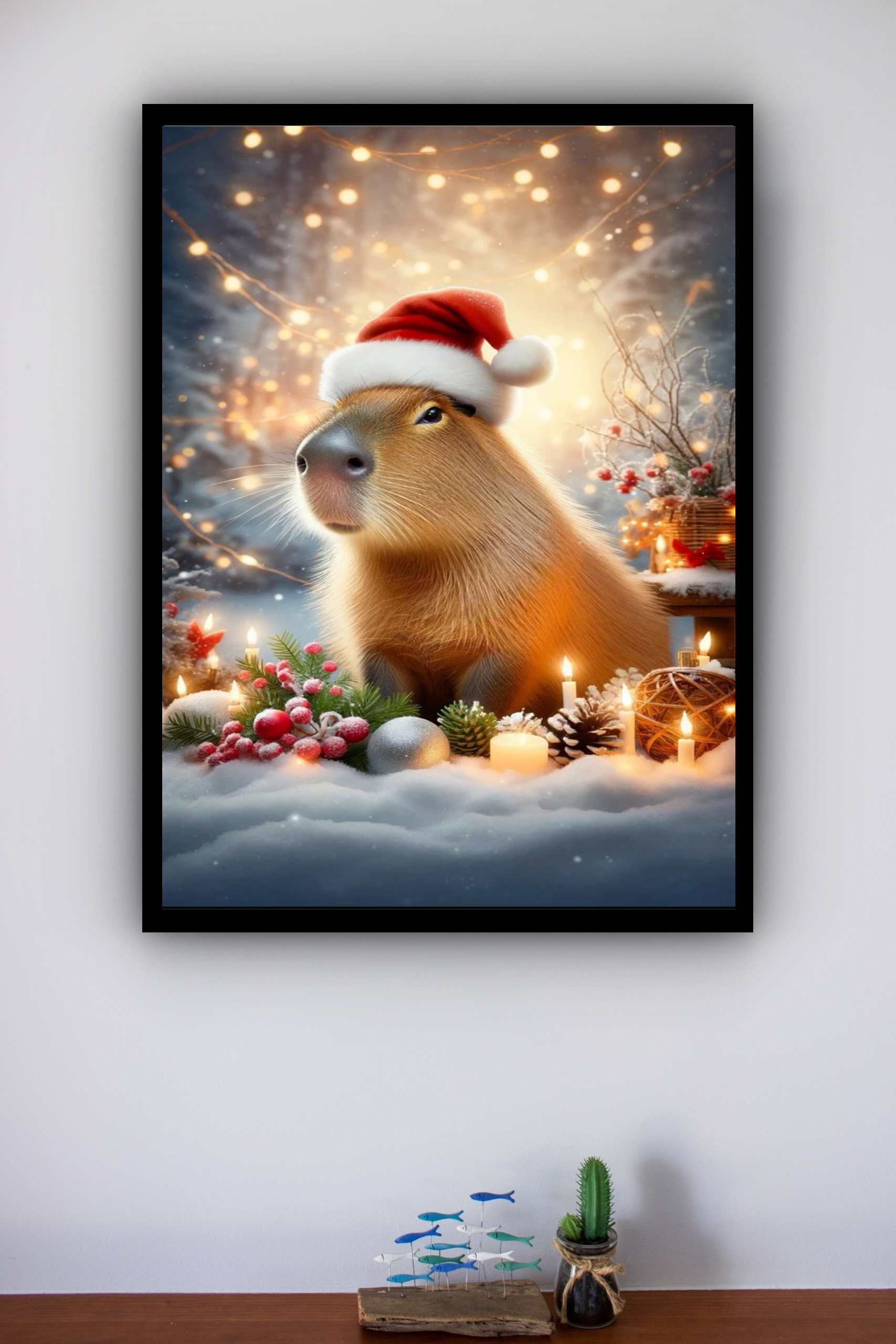 Quadro Decorativo Capivara Natalina - 70x50 cm