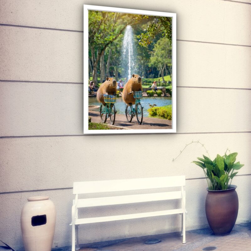 Quadro Decorativo Capivaras Andando De Bicicleta - 70x50 cm