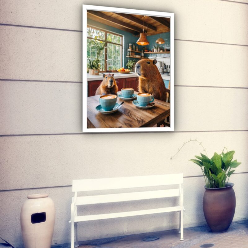 Quadro Decorativo Capivaras Tomando Café - 70x50 cm