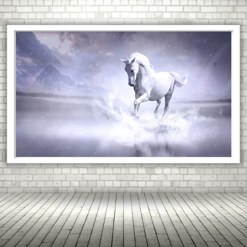 Quadro Decorativo Cavalo Branco Lago - 50x70 cm