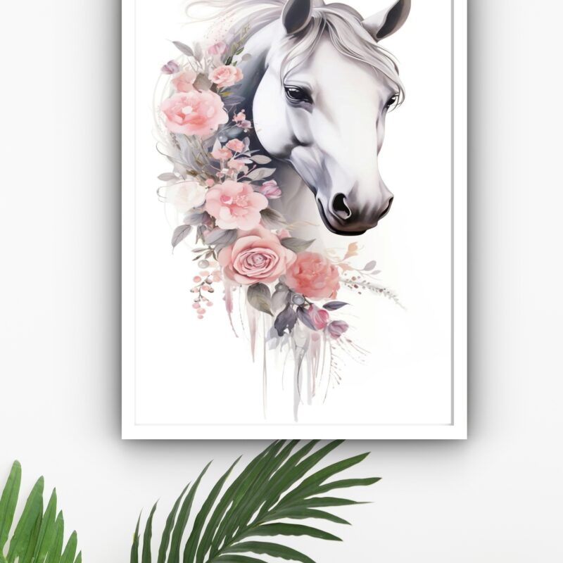 Quadro Decorativo Cavalo Colar Flores - 70x50 cm