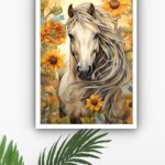 Quadro Decorativo Cavalo Com Girassóis - 70x50 cm