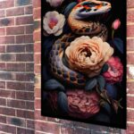 Quadro Decorativo Cobra Com Flores - 70x50 cm