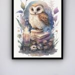 Quadro Decorativo Coruja Alquimista Aquarela - 70x50 cm