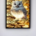 Quadro Decorativo Coruja Ouro Prosperidade - 70x50 cm