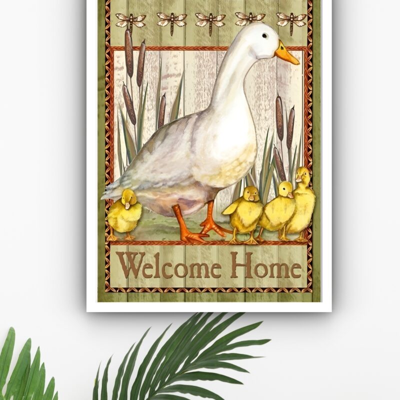 Quadro Decorativo Country Patinhos Welcome Home - 70x50 cm