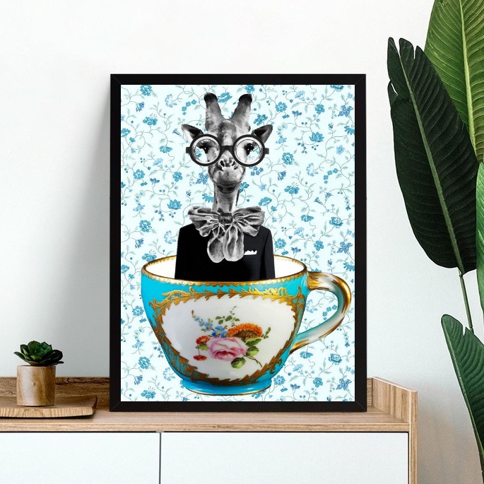Quadro Decorativo Cozinha Vintage - Girafa Xícara