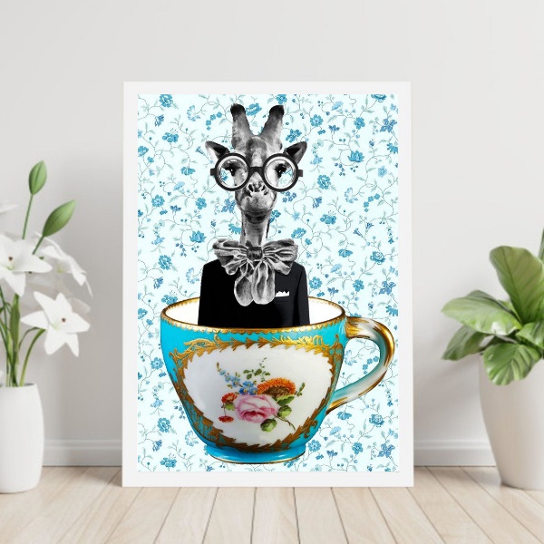 Quadro Decorativo Cozinha Vintage - Girafa Xícara b
