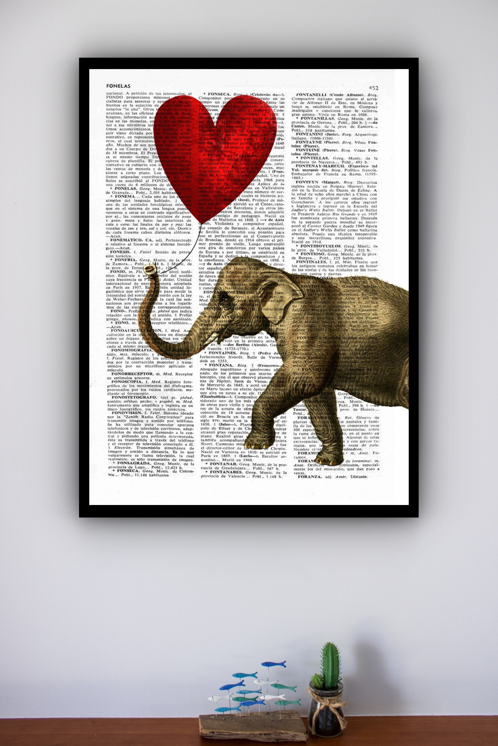 Quadro Decorativo Elefante Balão de Coração - 70x50 cm