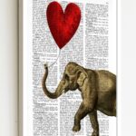 Quadro Decorativo Elefante Balão de Coração - 70x50 cm
