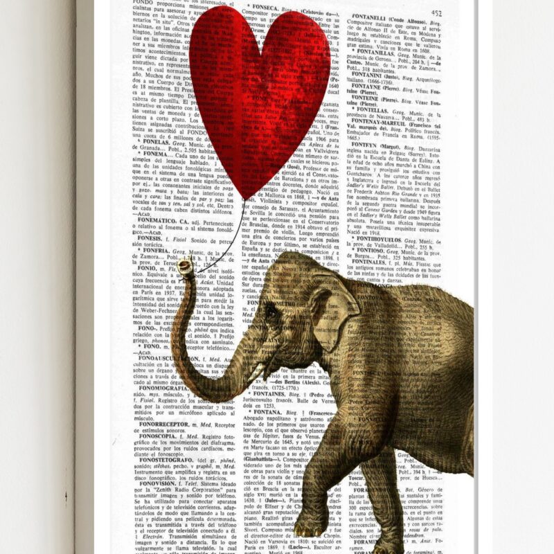 Quadro Decorativo Elefante Balão de Coração - 70x50 cm