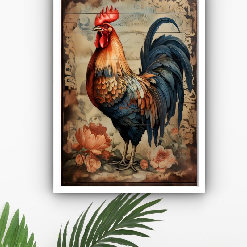 Quadro Decorativo Galo Country Vintage - 70x50 cm