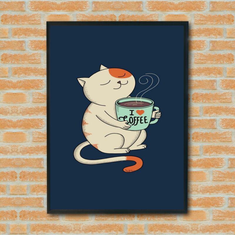 Quadro Decorativo Gatinho Coffee - 70x50 cm