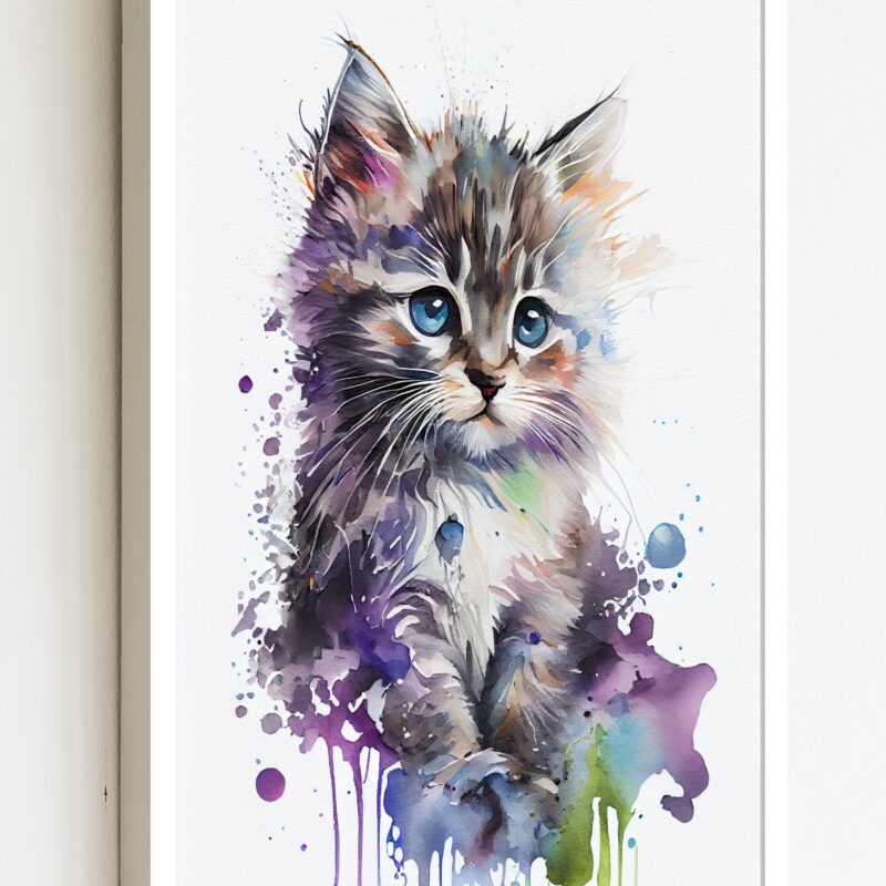 Quadro Decorativo Gatinho Filhote Aquarela - 70x50 cm