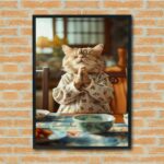 Quadro Decorativo Gatinho Gratidão Comida - 70x50 cm